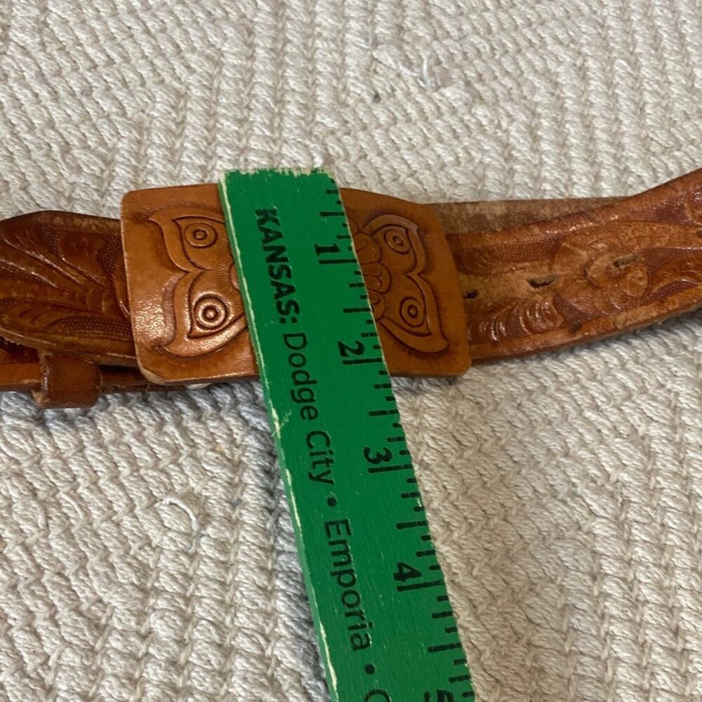 VTG Hand Tooled Leather Belt Size 34 Full Grain Cowhide Sun Face Stamped Unisex - Picture 4 of 12